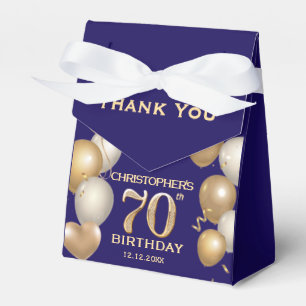 70th Birthday Party Navy Blue and Gold Balloons Favour Box