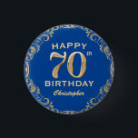 70th Birthday Party Navy Blue and Gold Glitter 3 Cm Round Badge<br><div class="desc">70th Birthday Party Navy Blue and Gold Glitter Frame Button. For further customisation,  please click the "Customise it" button and use our design tool to modify this template.</div>