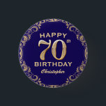 70th Birthday Party Navy Blue and Gold Glitter 3 Cm Round Badge<br><div class="desc">70th Birthday Party Navy Blue and Gold Glitter Frame Button. For further customisation,  please click the "Customise it" button and use our design tool to modify this template.</div>