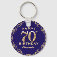 70th Birthday Party Navy Blue and Gold Glitter