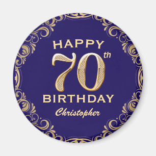 70th Birthday Party Navy Blue and Gold Glitter Magnet