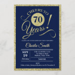 70th Birthday Party - Navy Gold ANY YEAR Invitation<br><div class="desc">70th Birthday Party Invitation in faux glitter gold and navy blue. Cheers to 70 years!
Please message us if you need further customisation.</div>