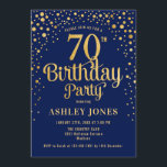 70th Birthday Party - Navy & Gold Invitation<br><div class="desc">70th Birthday Party Invitation.
Elegant design in navy blue and faux glitter gold. Features stylish script font and confetti. Message me if you need custom age.</div>