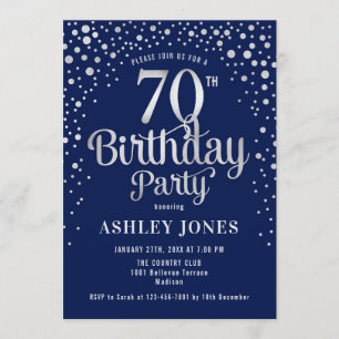 70th Birthday Party - Navy & Silver Invitation