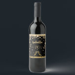 70th birthday party on stylish black gold diamonds wine label<br><div class="desc">Glamourous and elegant 70th birthday party wine label. Black background colour. Two sparkling wine glasses, flutes and faux golden diamond sprinkle as decor. Templates for a name, age 70, date of birth and the anniversary date. Golden letters. You can change the background colour to match your theme. Click customise and...</div>