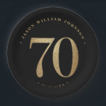 70th Birthday Party Paper Plate<br><div class="desc">70th birthday party paper plates in black and gold</div>