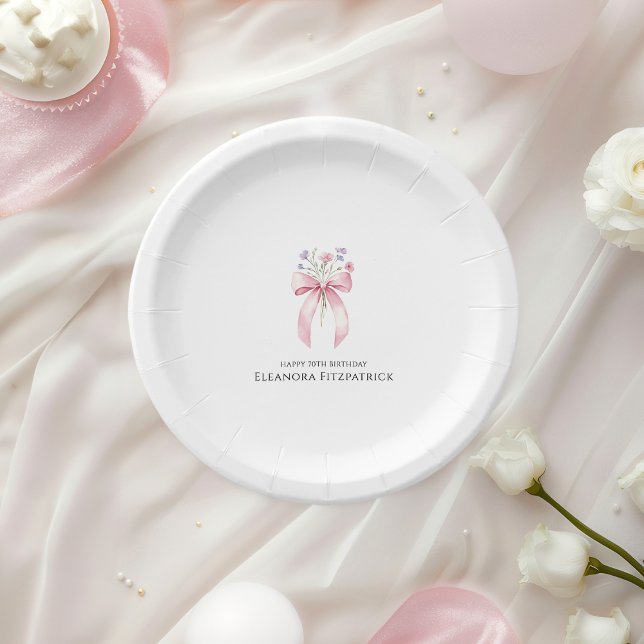 70th Birthday Party Paper Plates Bow Wildflower (Creator Uploaded)