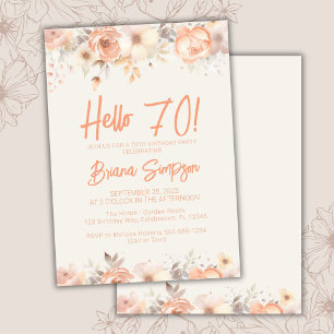 70th Birthday Party Peach Beige Ivory Floral Invitation