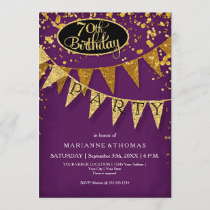 70th Birthday Party Pennant Banner Confetti Invitation