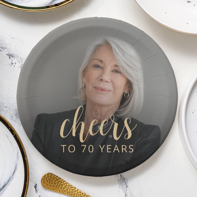 70th Birthday Party Photo Cheers Paper Plate (Creator Uploaded)