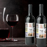 70th birthday party photo collage guy wine label<br><div class="desc">A wine bottle label for a 70th birthday party for a guy,  celebrating his life with a collage of 8 of your own photos.  Templates for a name,  age 70 and a date.  Date of birth or the date of the party.  Black coloured letters.  White background.</div>