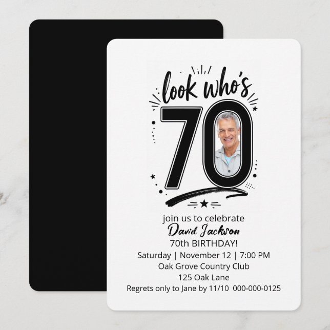 70th Birthday Party Photo Frame Invitation (Front/Back)