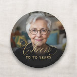 70th Birthday Party Photo Gold Script Cheers  Paper Plate<br><div class="desc">Make your 70th birthday celebration even more special with these elegant photo gold script "Cheers" paper plates. Featuring a personalised photo and a gold script design,  these plates are perfect for adding a sophisticated touch to your milestone birthday party. Ideal for serving food or desserts in style!</div>