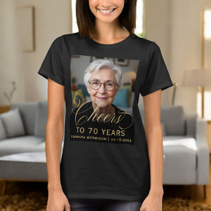 70th Birthday Party Photo Gold Script Cheers  T-Shirt