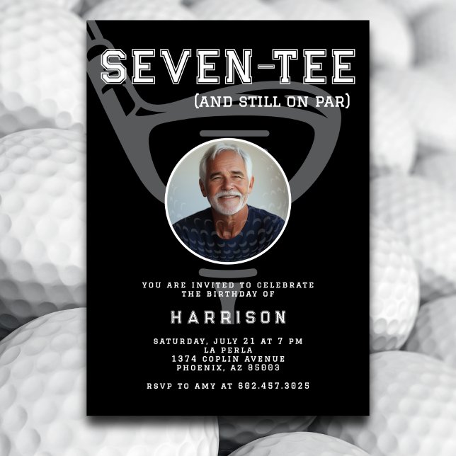 70th Birthday Party Photo Modern Golf Black Invitation (Creator Uploaded)