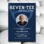 70th Birthday Party Photo Modern Golf Navy Blue Invitation<br><div class="desc">Celebrate in style with this golf-themed milestone birthday invitation, featuring the clever pun "Seven-Tee (and still on par)" for a fun and sporty touch. Set against a navy blue background, this design showcases a bold golf club and tee illustration, with a customisable photo of the birthday honoree inside the golf...</div>