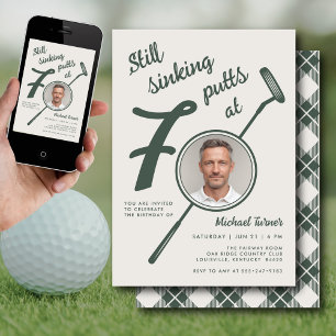 70th Birthday Party Photo Modern Golf Putter Green Invitation