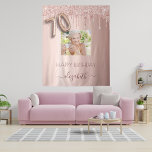 70th birthday party photo rose gold glitter pink tapestry<br><div class="desc">A tapestry for a girly and glamourous 70th birthday party. A rose gold, pink gradient background with elegant rose gold coloured faux glitter drips, paint dripping look. Personalise and add your own high quality photo of the birthday girl. The text: The name is written in dark rose gold with a...</div>