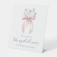 70th Birthday Party Pink Bow Wildflower Welcome