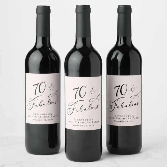 70th Birthday Party Pink Wine Label (Bottles)