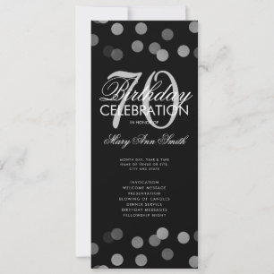 70th Birthday Party Program Silver Confetti Menu Invitation