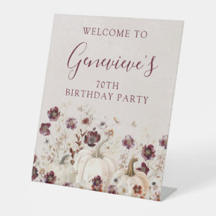 70th Birthday Party Pumpkin Wildflower Welcome Pedestal Sign