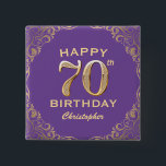 70th Birthday Party Purple and Gold Glitter Frame 15 Cm Square Badge<br><div class="desc">70th Birthday Party Purple and Gold Glitter Frame Button. For further customisation,  please click the "Customise it" button and use our design tool to modify this template.</div>