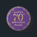 70th Birthday Party Purple and Gold Glitter Frame 3 Cm Round Badge<br><div class="desc">70th Birthday Party Purple and Gold Glitter Frame Button. For further customisation,  please click the "Customise it" button and use our design tool to modify this template.</div>