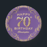 70th Birthday Party Purple and Gold Glitter Frame Paper Plate<br><div class="desc">70th Birthday Party Purple and Gold Glitter Frame Paper Plates. For further customisation,  please click the "Customise it" button and use our design tool to modify this template.</div>