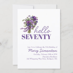 70th Birthday Party Purple Floral Bouquet Invitation