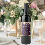 70th birthday party purple gold sprinkle name wine label<br><div class="desc">Glamourous and elegant 70th birthday party wine label. Girly and feminine dark purple background colour. Two sparkling wine glasses, flutes and faux golden diamond sprinkle as decor. Templates for a name, age 70, date of birth and the anniversary date. Golden letters. You can change the background colour to match your...</div>