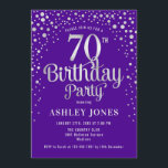 70th Birthday Party - Purple & Silver Invitation<br><div class="desc">70th Birthday Party Invitation.
Elegant design in royal purple and faux glitter silver. Features stylish script font and confetti. Message me if you need custom age.</div>