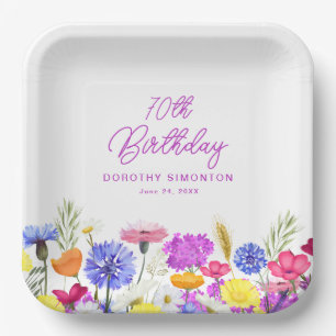 70th Birthday Party Purple Wildflower Custom Paper Plate