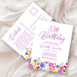 70th Birthday Party Purple Wildflowers Affordable Invitation Postcard<br><div class="desc">A pretty wildflower border decorates the bottom of this adult 70th birthday affordable invitation postcard. Purple, blue, yellow and orange flowers create a colourful and happy design to celebrate this milestone birthday. Modern and simple purple calligraphy adds a trendy touch to keep it fresh. The open and carefree lettering flow...</div>