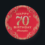 70th Birthday Party Red and Gold Glitter Frame Paper Plate<br><div class="desc">70th Birthday Party Red and Gold Glitter Frame Paper Plates. For further customisation,  please click the "Customise it" button and use our design tool to modify this template.</div>