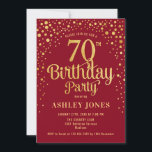 70th Birthday Party - Red & Gold Invitation<br><div class="desc">70th Birthday Party Invitation.
Elegant design in red and faux glitter gold. Features stylish script font and confetti. Message me if you need custom age.</div>