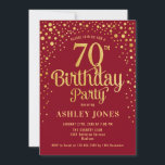 70th Birthday Party - Red & Gold Invitation<br><div class="desc">70th Birthday Party Invitation.
Elegant design in red and faux glitter gold. Features stylish script font and confetti. Message me if you need custom age.</div>