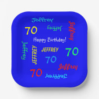 70th Birthday Party Repeat Name Royal Blue Square