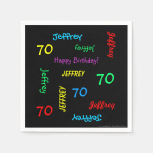 70th Birthday Party Repeating Names Black Paper Napkin