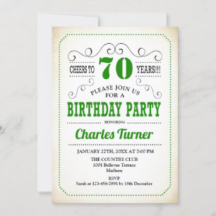 70th Birthday Party - Retro Creamy White and Green Invitation
