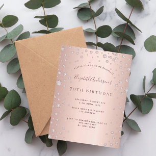 70th birthday party rose gold diamond invitation postcard