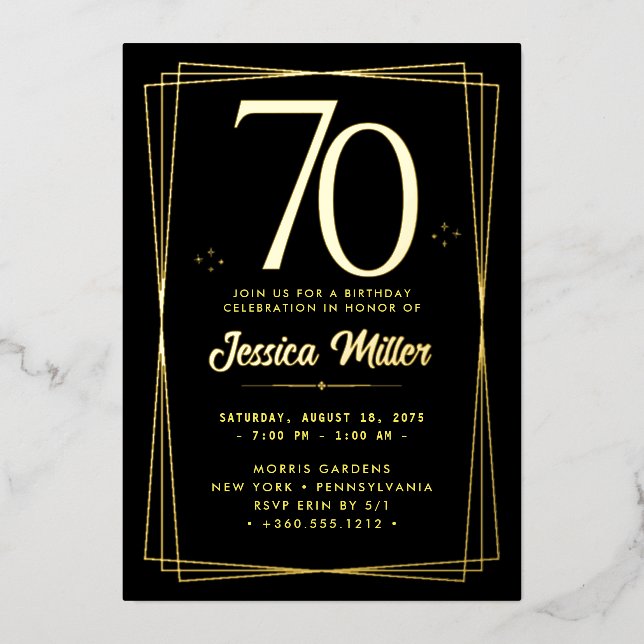70th Birthday Party Rose Gold Foil Invitation (Front)