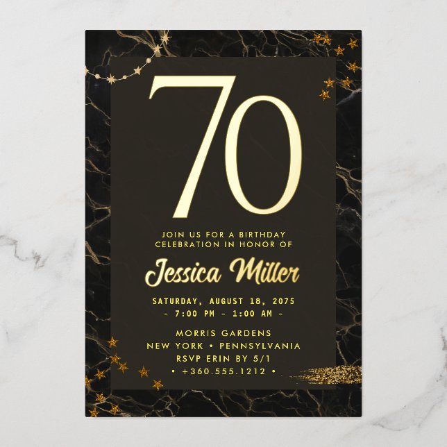 70th Birthday Party Rose Gold Foil Invitation (Front)