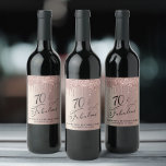 70th Birthday Party Rose Gold Glitter Wine Label<br><div class="desc">Celebrate her seventieth birthday in style with these elegant and chic personalised wine labels. "70 & Fabulous" is written in stylish script against a rose gold background,  with rose gold faux glitter dripping from the top. Personalise with her name and the party date.</div>