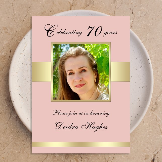 70th Birthday Party Rose Gold Photo Invitation (Creator Uploaded)