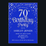 70th Birthday Party - Royal Blue & Silver Invitation<br><div class="desc">70th Birthday Party Invitation.
Elegant design in royal blue and faux glitter silver. Features stylish script font and confetti. Message me if you need custom age.</div>