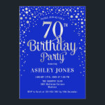 70th Birthday Party - Royal Blue & Silver Invitation<br><div class="desc">70th Birthday Party Invitation.
Elegant design in royal blue and faux glitter silver. Features stylish script font and confetti. Message me if you need custom age.</div>