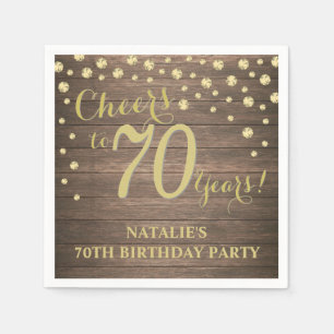 70th Birthday Party Rustic Wood and Gold Diamond Napkin