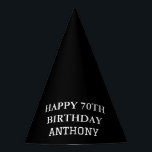 70th Birthday Party Seventy Black Favours  Hat<br><div class="desc">Black,  modern,  70 years old,  celebration,  70th Birthday party hats,  seventieth Birthday party hats.</div>