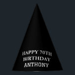 70th Birthday Party Seventy Black Favours  Hat<br><div class="desc">Black,  modern,  70 years old,  celebration,  70th Birthday party hats,  seventieth Birthday party hats.</div>